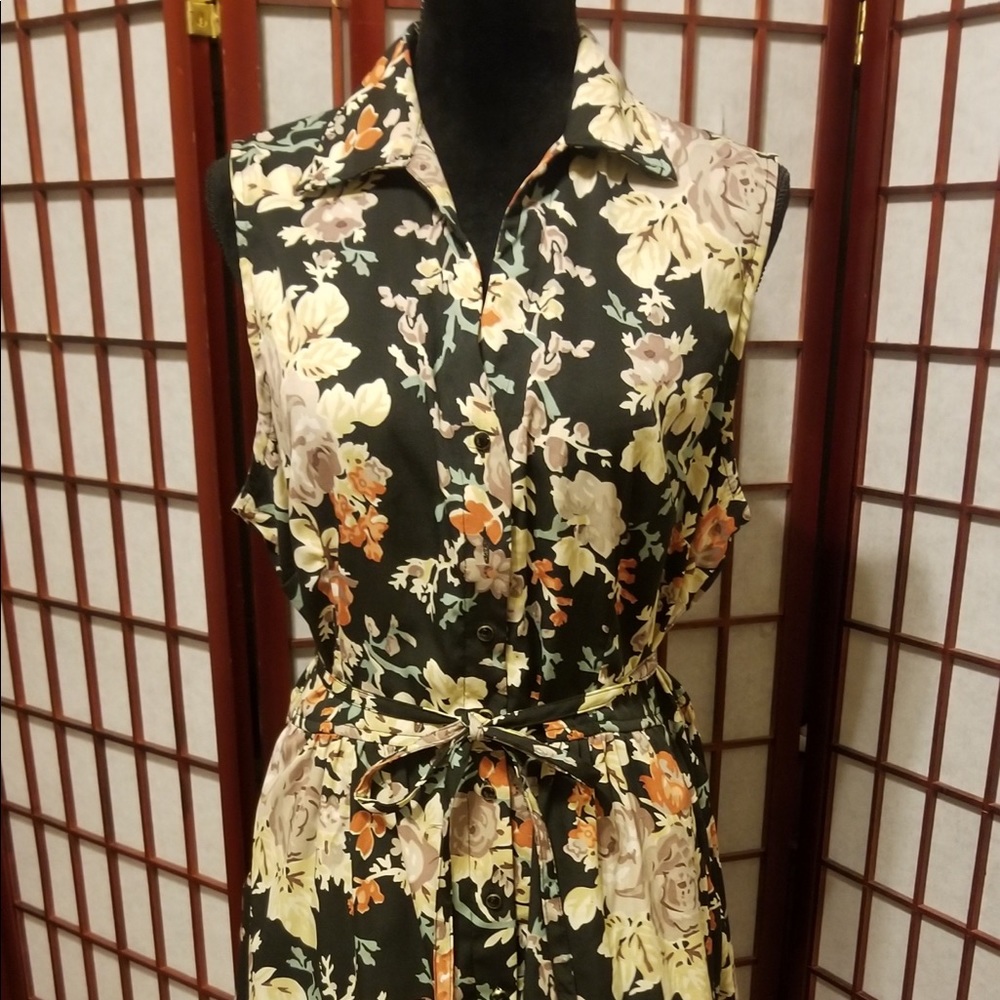 Sleeveless print dress w/belt-C103